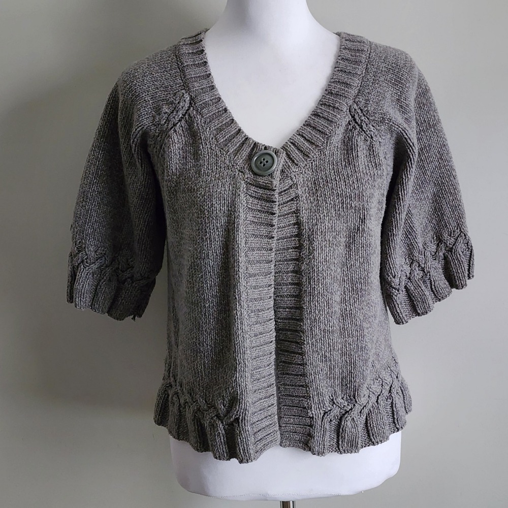 Mercer & Madison Cardigan Womens Large Gray Short Sleeve Knit Ruffle Bolero
